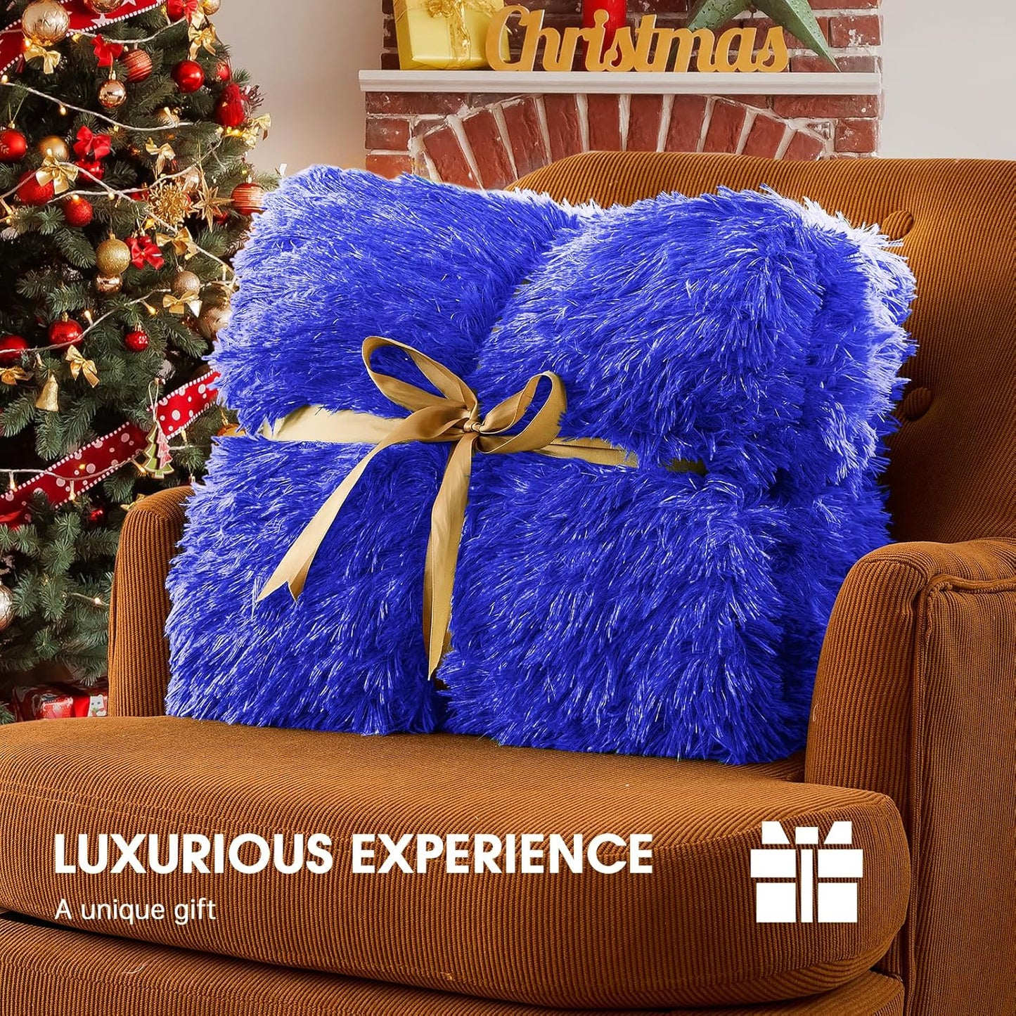 Heated Electric Blanket Queen–Faux Fur with Soft Thick SherpaWarm Winter Birthday Gifts for Women Grandma,Dual Control,10 Heat Settings,5 Time Settings, 84x90, Glacier Blue