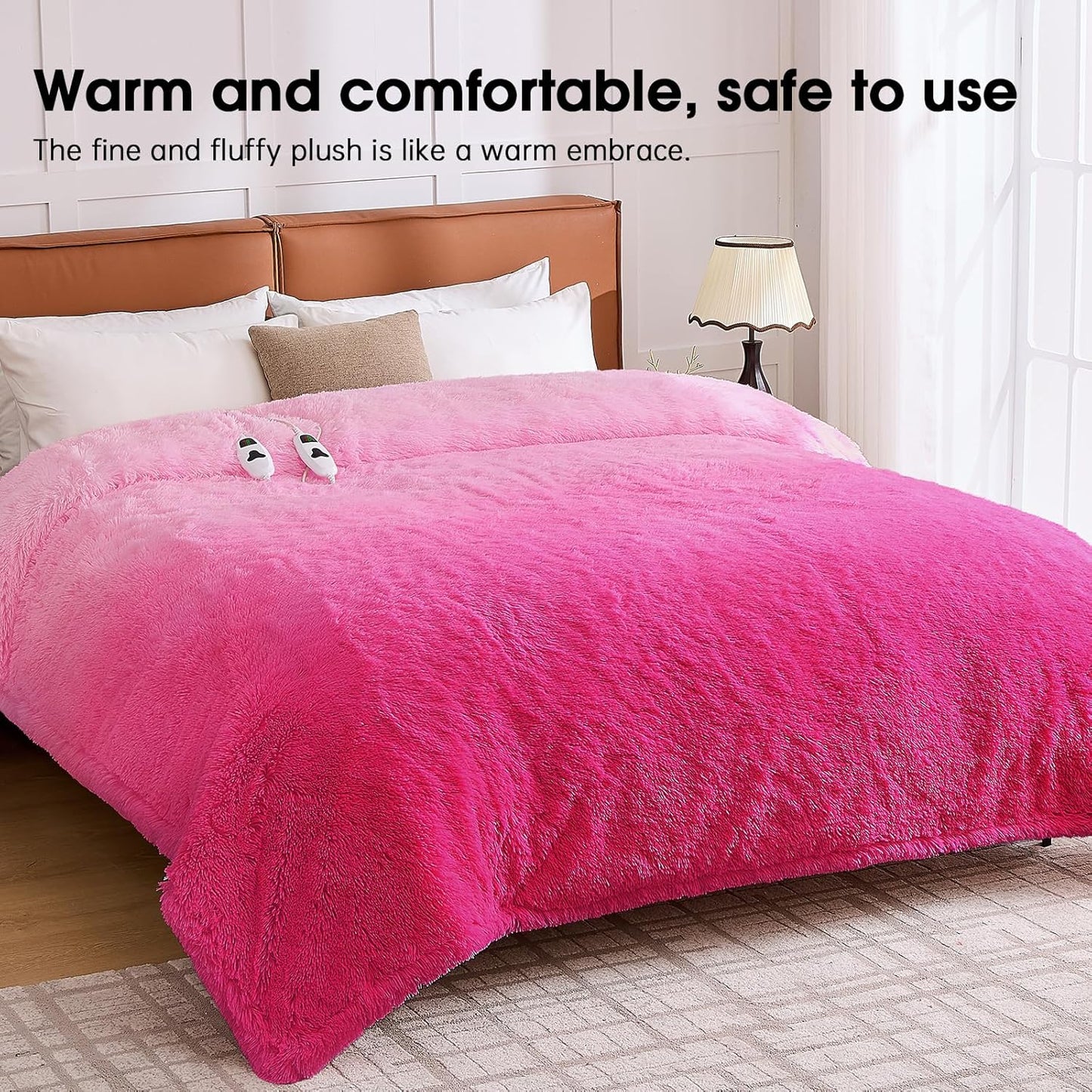 Heated Electric Blanket Queen,Warm Winter Birthday Gifts for Women Her Grandma–Faux Fur with Soft Sherpa,10 Heat Settings,5 Time Settings with Fast Heating, 84x90, Rose Red