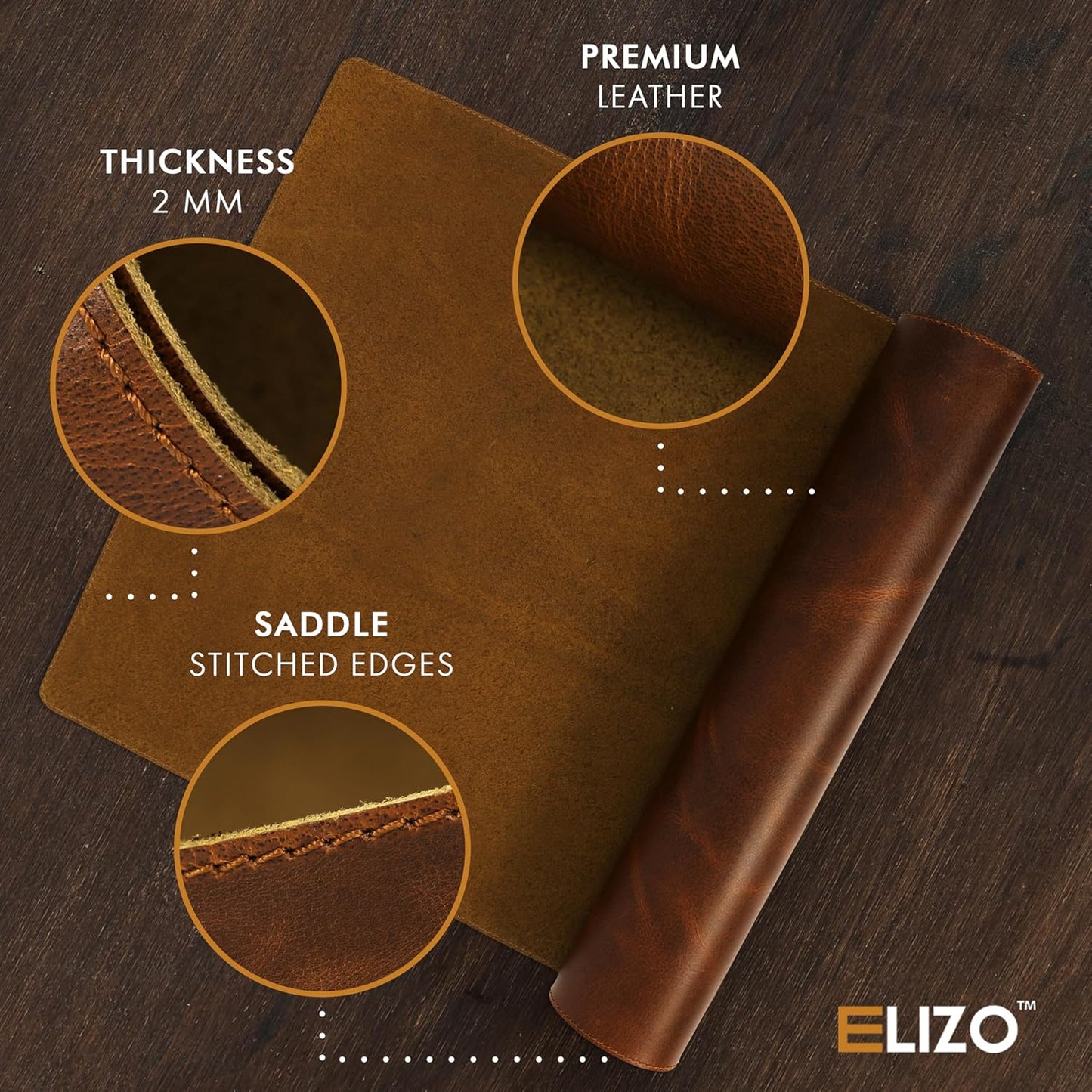 Elizo Real Leather Desk Mat Set (32x16) Large Desk Cover Desk Blotter Protector Computer Gaming Mouse Pad Table Laptop Office Desktop Accessories