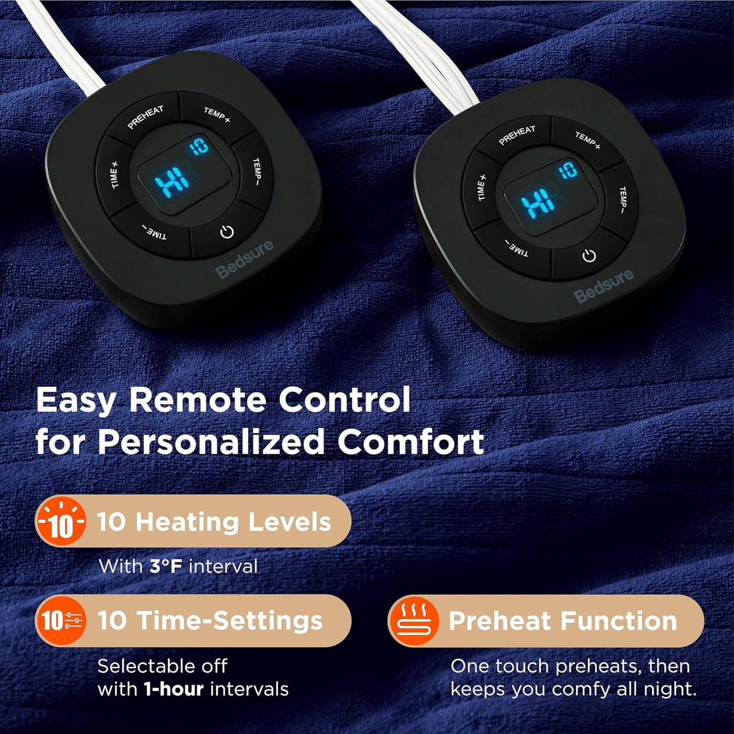 Bedsure Electric Blanket King Size - Dual Control Heated Blanket King Size, Fast Heating with 10 Time Settings & 10 Heat Settings, Warm Gift for Grandma (100x90 inches, Pageant Blue)