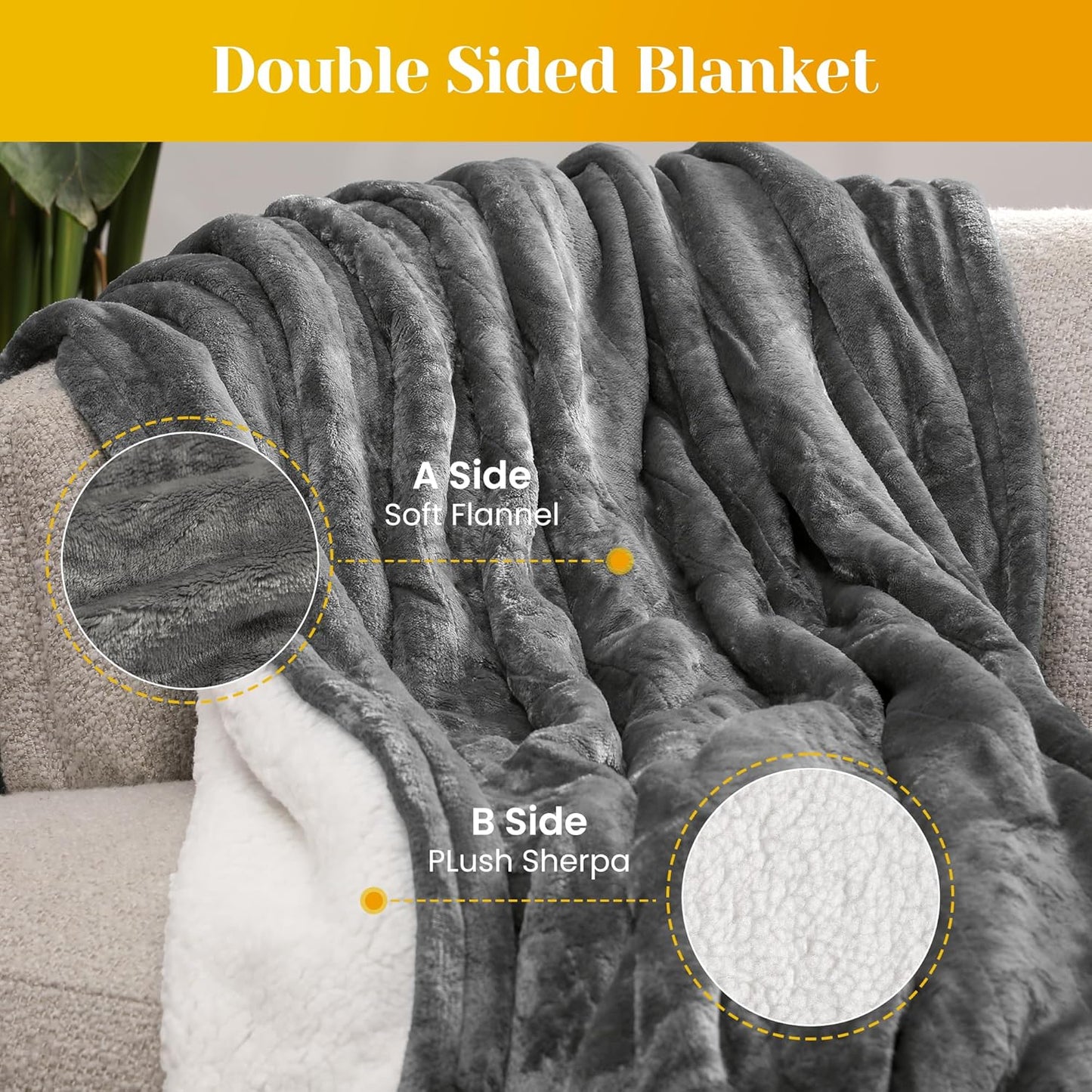 SUNVIVI Heated Blanket King Size with Dual Control, Heating Electric Throw Blanket, 10 Heat Settings, 12 Hours Auto Off, Machine Washable, ETL Certified, Overheating Protection, Grey