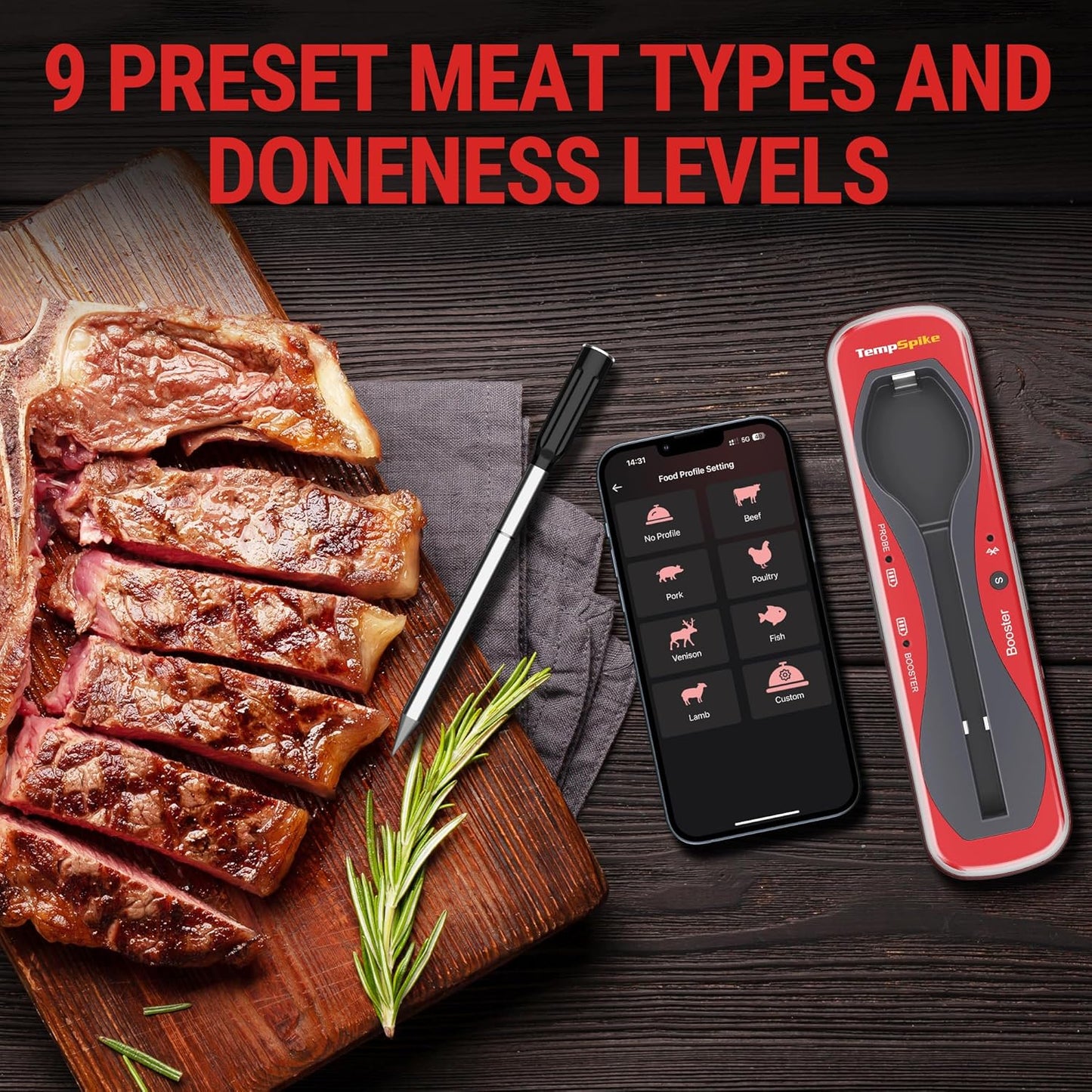 ThermoPro TempSpike Wireless Meat Thermometer for Grilling and Smoking, 500ft Bluetooth Meat Thermometer with Wireless Probe, Ideal for Sous Vide Smoker Rotisserie BBQ Oven Smoker