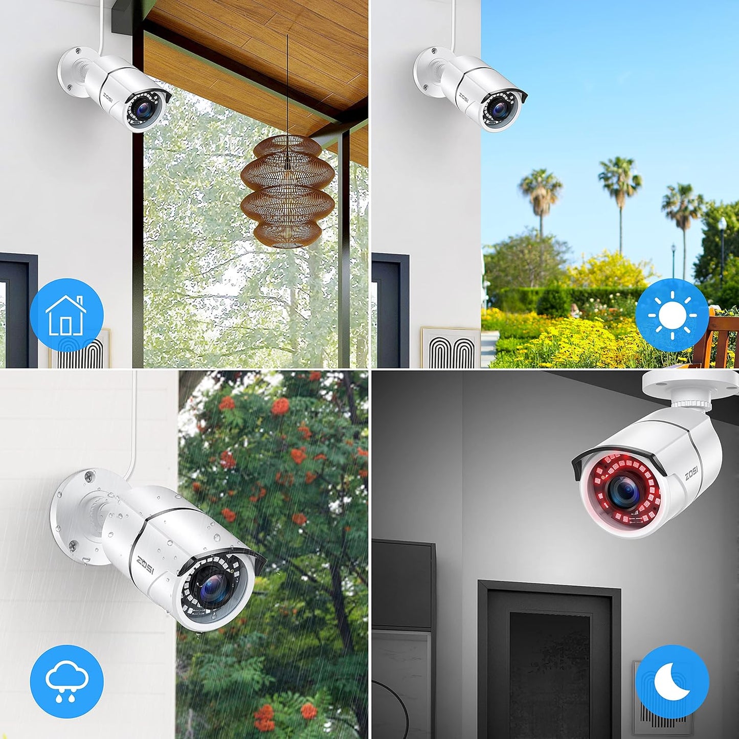 ZOSI 4 Pack 2MP 1080p HD-TVI Home Security Camera Outdoor Indoor 1920TVL, 36PCS LEDs, Night Vision, Weatherproof Surveillance CCTV Bullet Camera