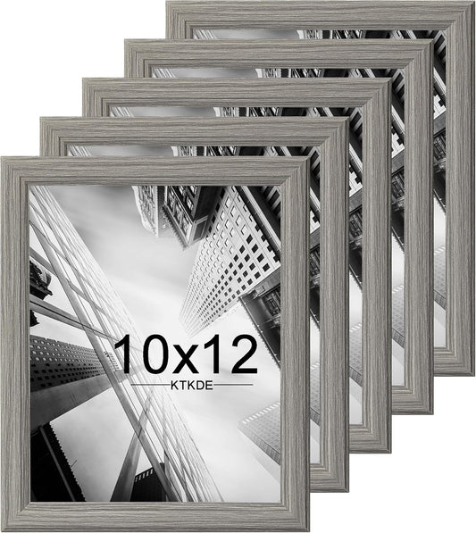 KTKDE 10x12 Picture Frame Set of 5, Wooden frames Grey, Vertical & Horizontal Wall Hanging for Wall or Tapletop Display,Studio Gallery Photo Frame for Photos, Posters & Art Prints