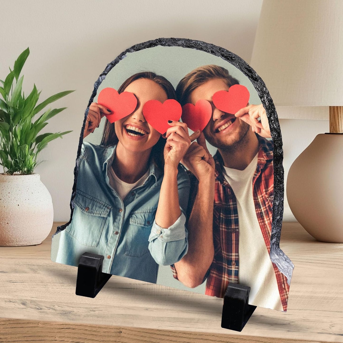 ArtPix 3D Christmas Personalized Slate Plate, Customized Xmas Photo Print Stone, Custom Picture Gift for Wife, Women, Family, Her, Him, Rock Slate Plaque Frame (Medium - Semicircle)