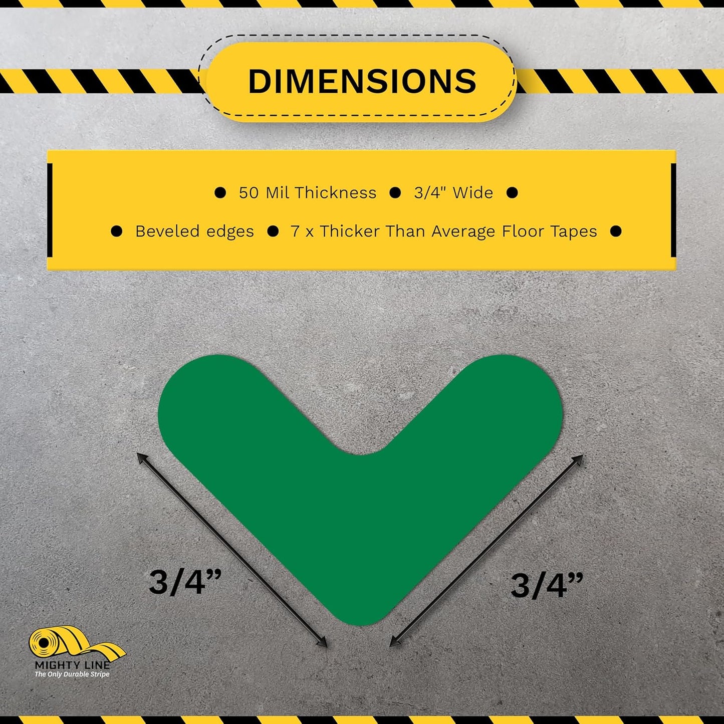 Mighty Line 3/4" Wide Solid Mini Corner Marker Floor Marking Tape, Heavy-Duty, Peel and Stick, Adhesive, Industrial Quality, Green, Pack of 108