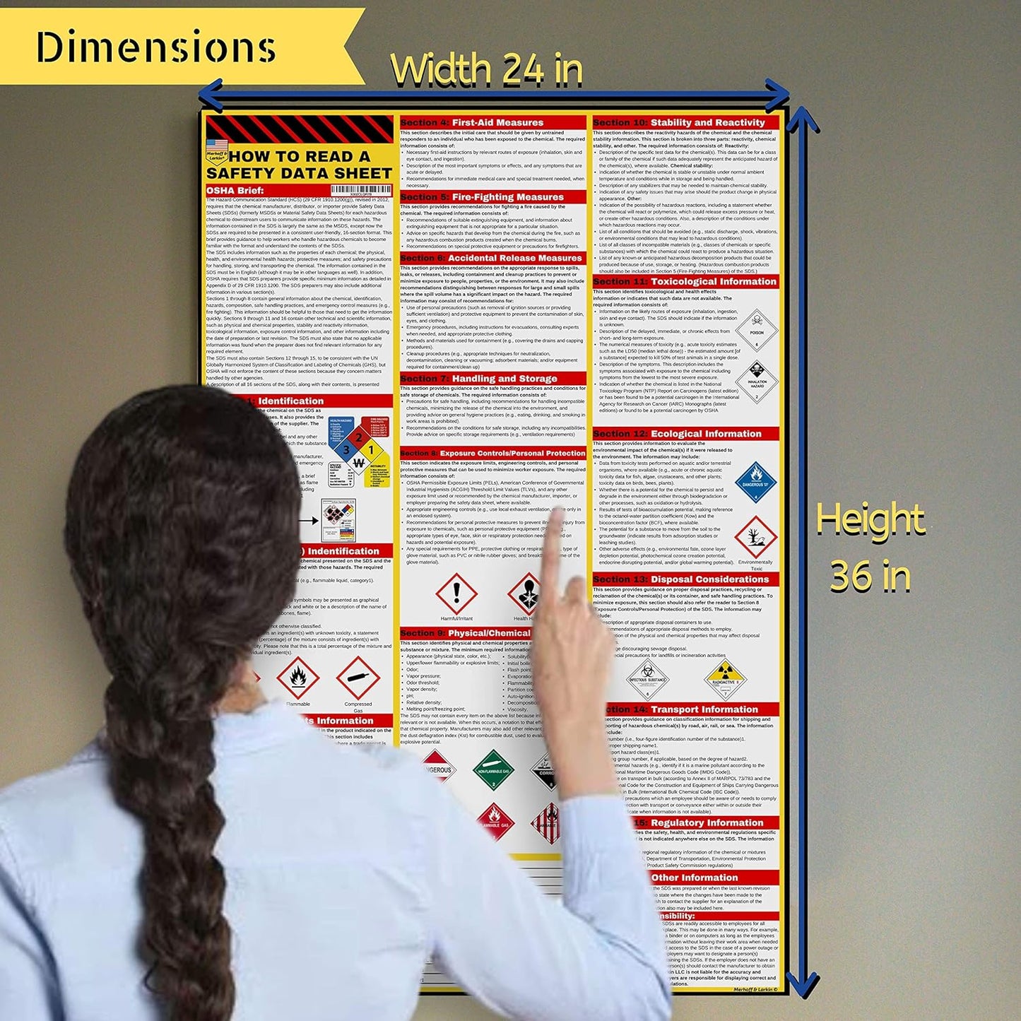How to Read A Safety Data Sheet (SDS/MSDS) Poster | English & Spanish 2025 | 36 x 24 Inch | UV Coated Paper Sign | OSHA, HMIS, Hazard Compliance Center | Display Instructions Chemical Labels (English)