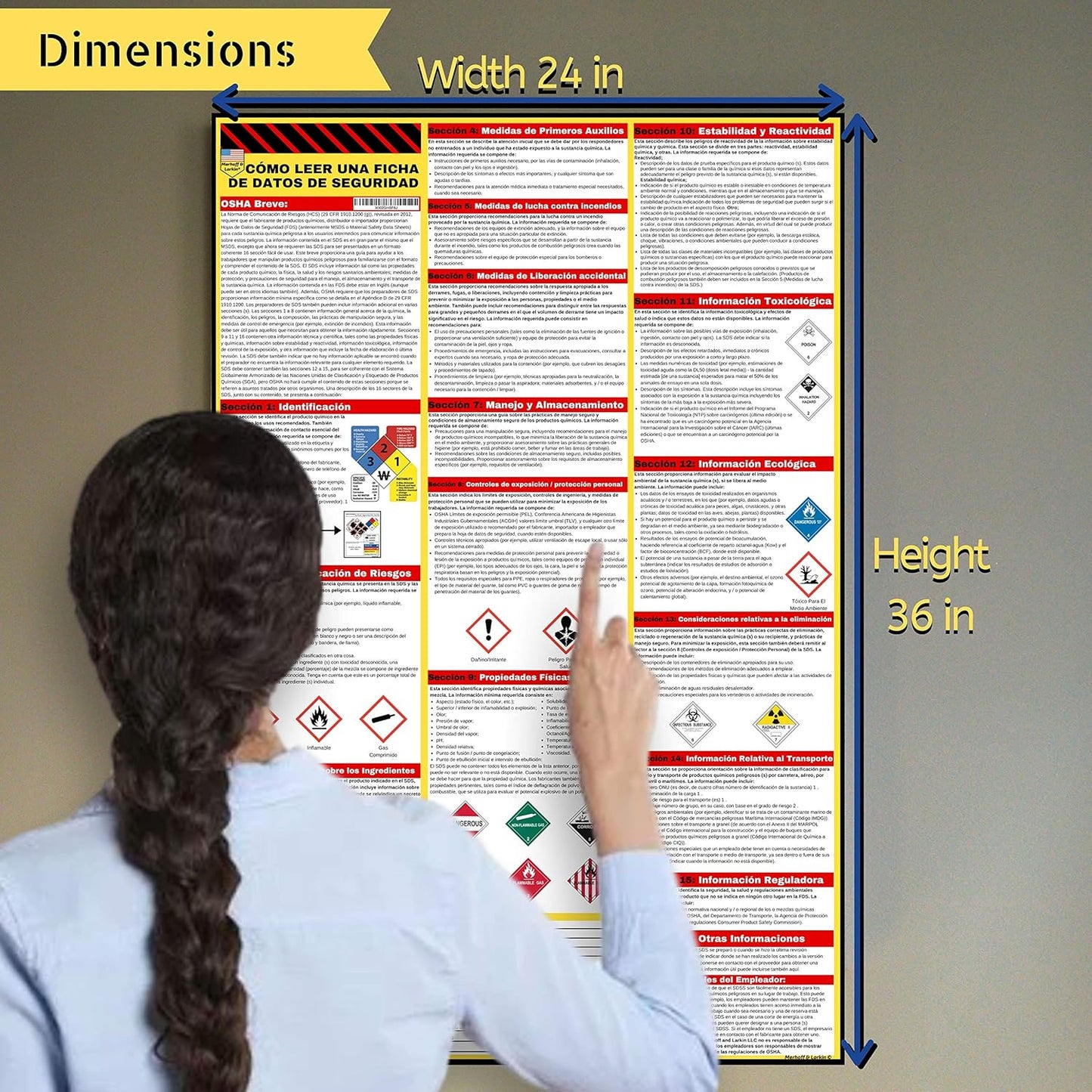 How to Read A Safety Data Sheet (SDS/MSDS) Poster | English & Spanish 2025 | 36 x 24 Inch | UV Coated Paper Sign | OSHA, HMIS, Hazard Compliance Center | Display Instructions Chemical Labels (Spanish)