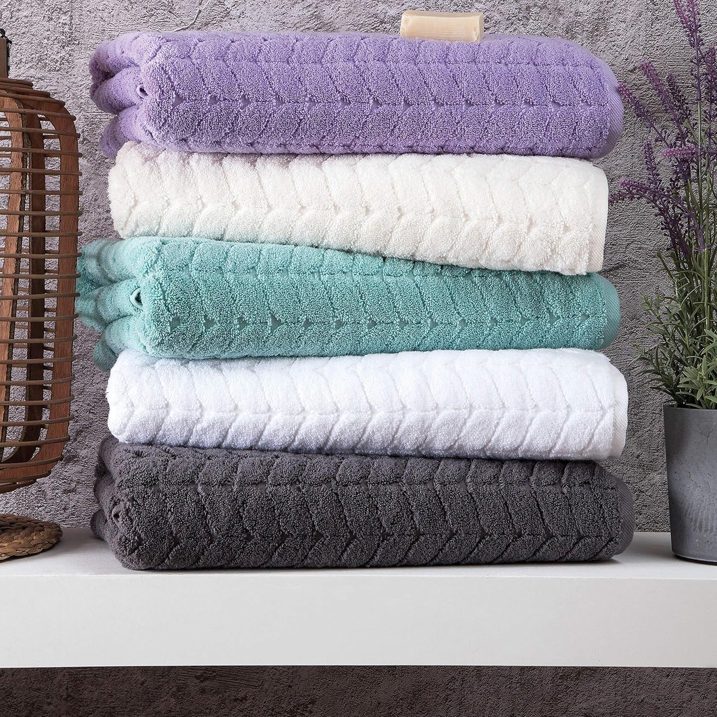 BAGNO MILANO Turkish Bath Towels, Soft Plush Jacquard Luxury Bath Towels, Quick Dry Towel Set (Lavender, 4 Pcs Hand Towel Set)