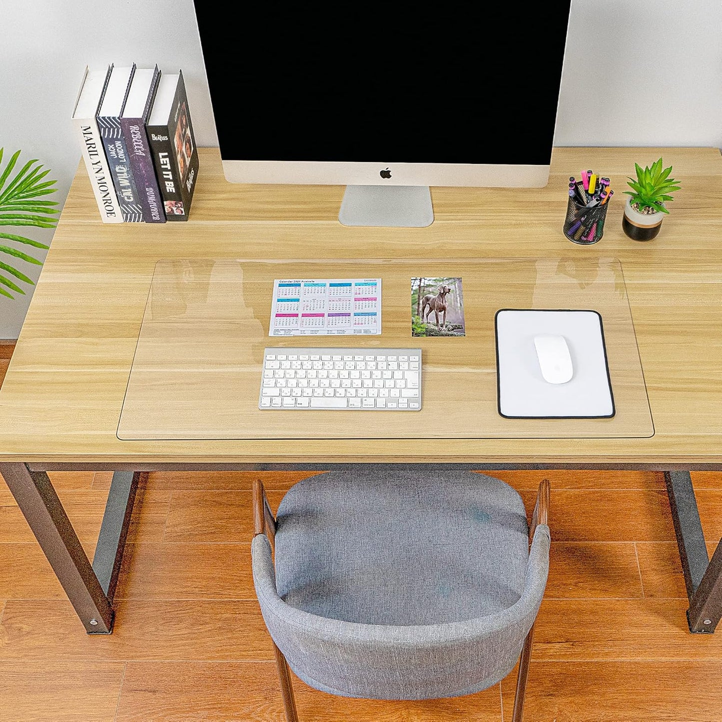 Awnour Clear Desk Mat on top of desks - 32 x 16 inches - Clear Transparent Plastic Desk Protector - Desk Writing Mat for Office and Home