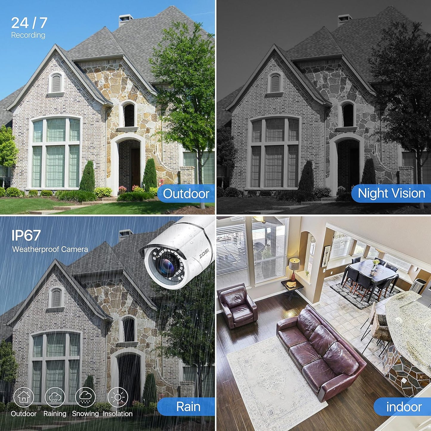 ZOSI 4 Pack 2MP 1080p HD-TVI Home Security Camera Outdoor Indoor 1920TVL, 36PCS LEDs, Night Vision, Weatherproof Surveillance CCTV Bullet Camera