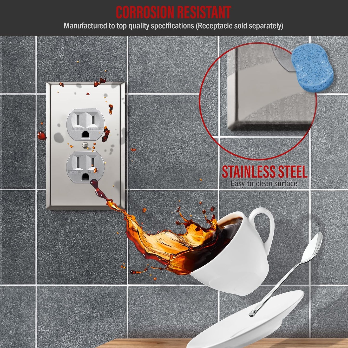 ENERLITES Duplex Receptacle Outlet Metal Wall Plate, Stainless Steel Outlet Cover, Corrosion Resistant, Size 1-Gang 4.50" x 2.76", Stainless Steel 201, 7721-PC, Polished Chrome, Silver