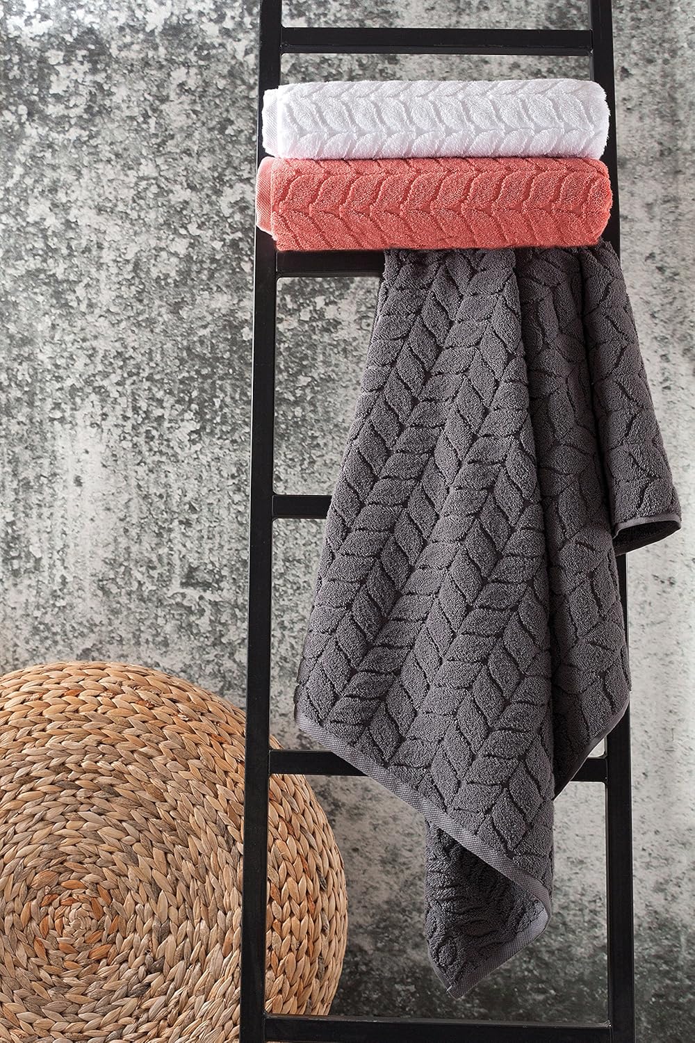 BAGNO MILANO Turkish Bath Towels, Soft Plush Jacquard Luxury Bath Towels, Quick Dry Towel Set (Grey, 6 pcs Towel Set)