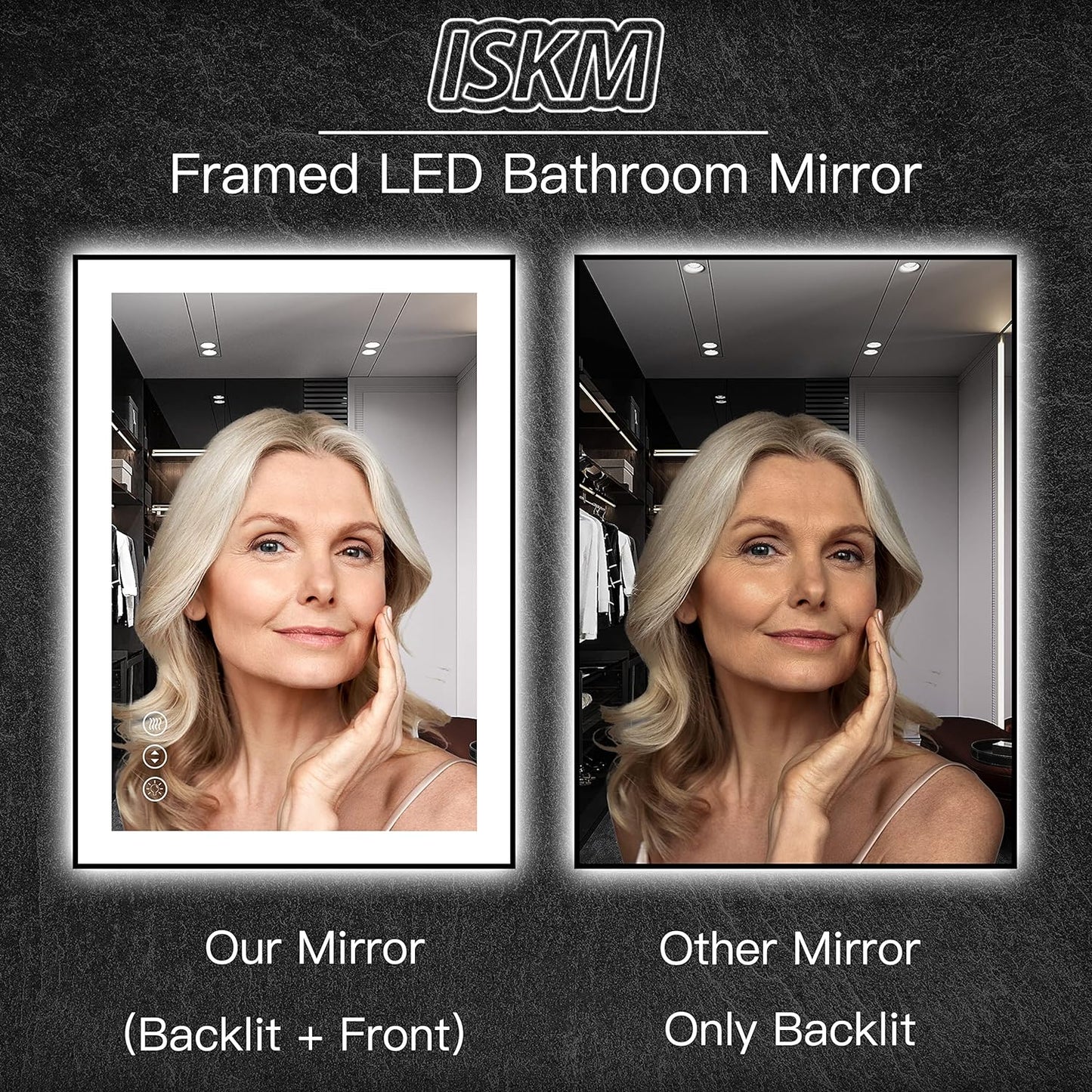 ISKM Framed LED Mirror for Bathroom 40"x24", Dimmable LED Bathroom Mirror with Lights, Anti-Fog, Front and Backlit Lighted Mirror 3-Colors, Shatterproof, Memory Function