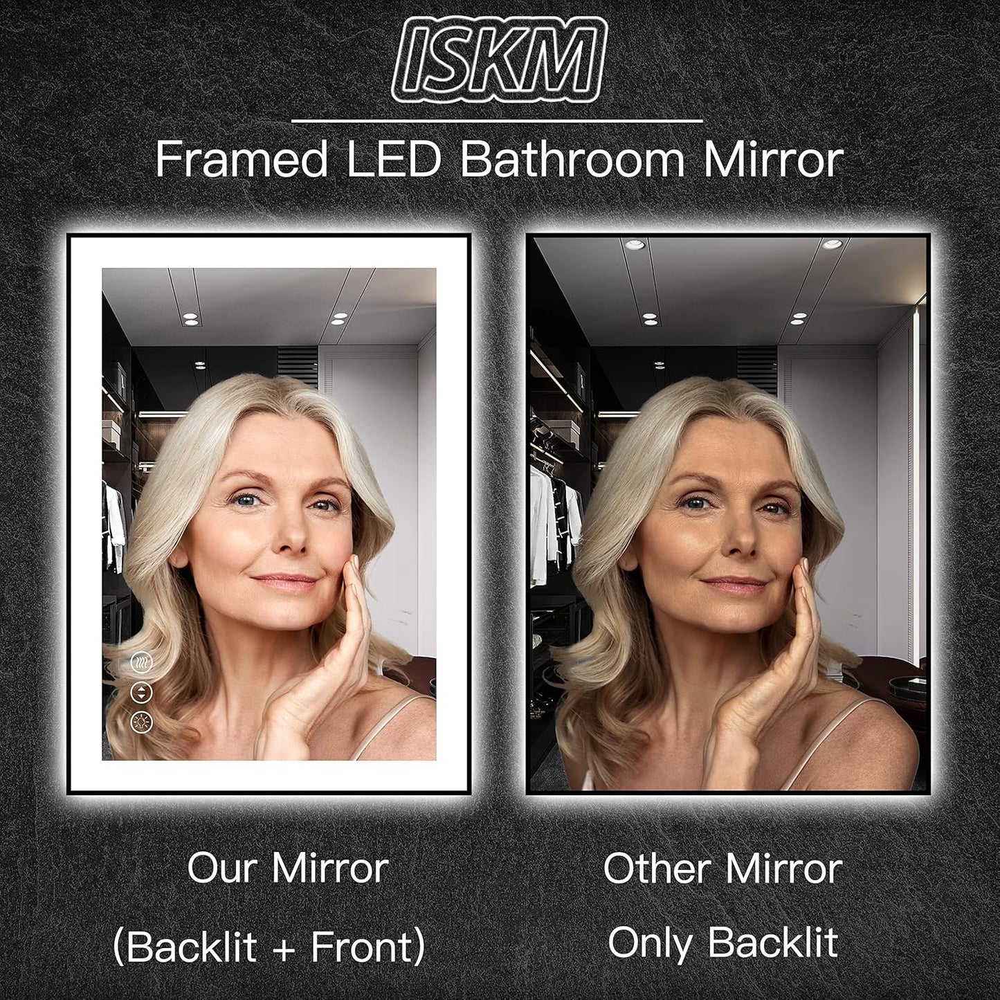 ISKM Framed LED Mirror for Bathroom 48"x36", Dimmable LED Bathroom Mirror with Lights, Anti-Fog, Front and Backlit Lighted Mirror 3-Colors, Shatterproof, Memory Function