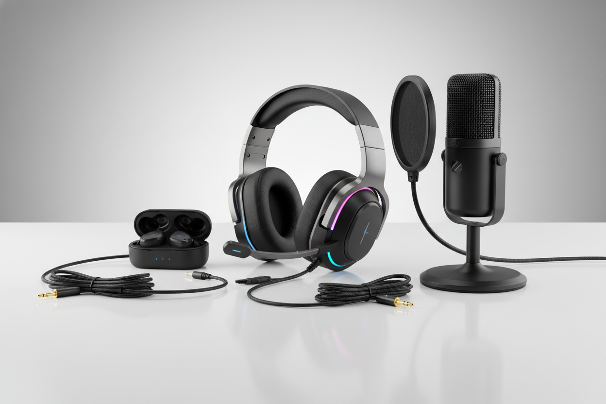Headsets & Audio Gear (make it real photo)